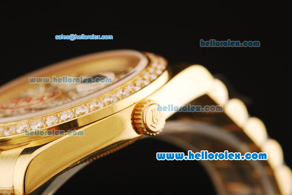 Rolex Day-Date II Automatic Movement Gold Case/Strap with Diamond Dial and Diamond Bezel - Click Image to Close